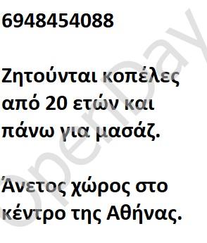 Ζητούνται κοπέλες από 20 ετών και πάνω για μασάζ